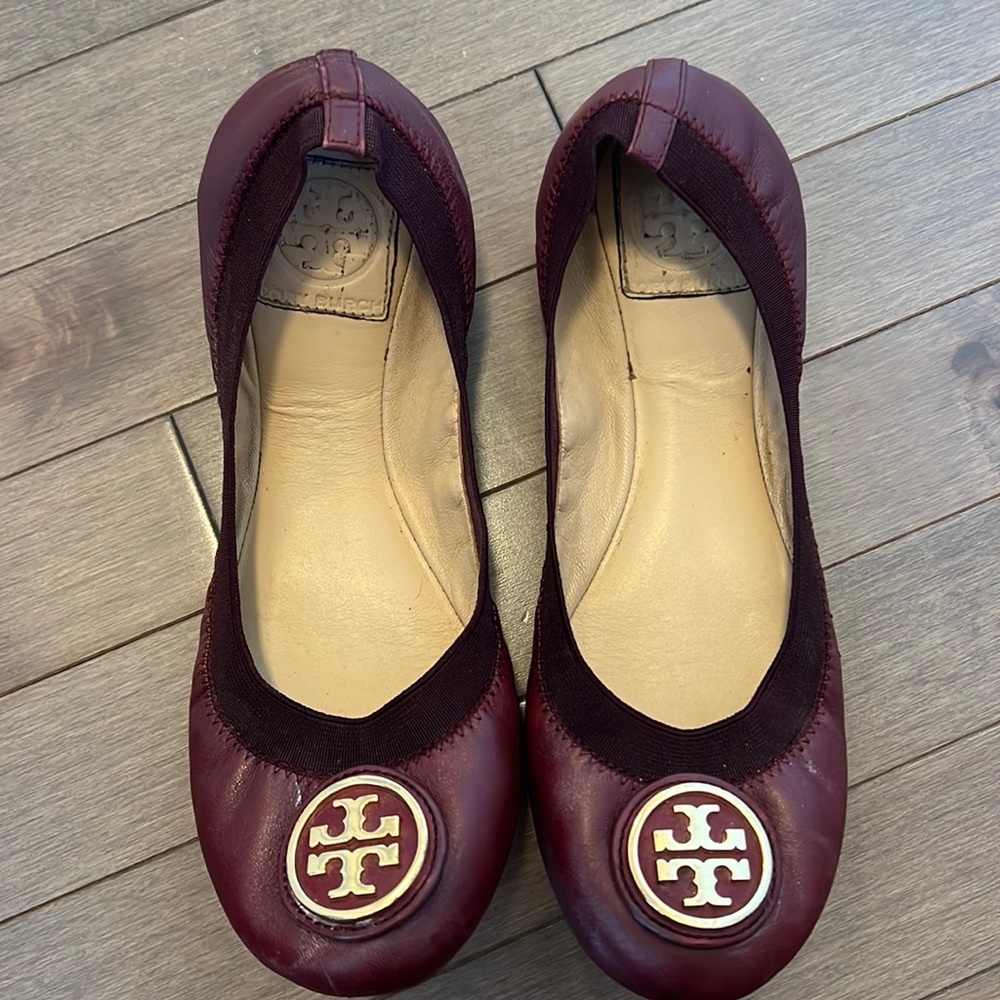 Tory Burch Burgundy Leather Flats